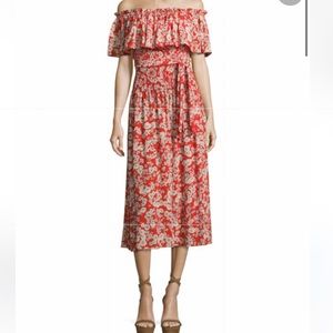 Rebecca Taylor Aimee Off The Shoulder Silk Midi Dress